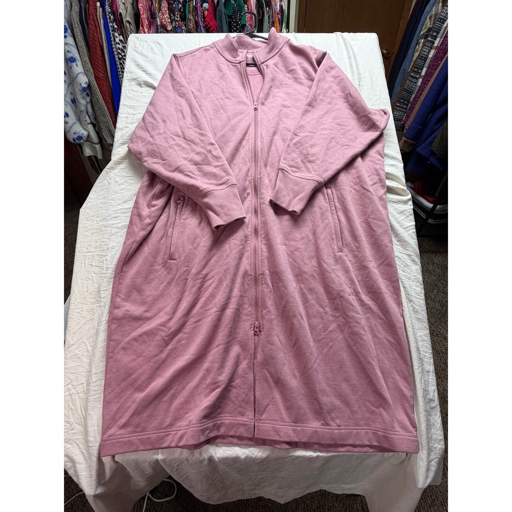 Duluth Trading Co Womens 3X Pink Full Zip Longline Sweatshirt Robe Fleece Lined